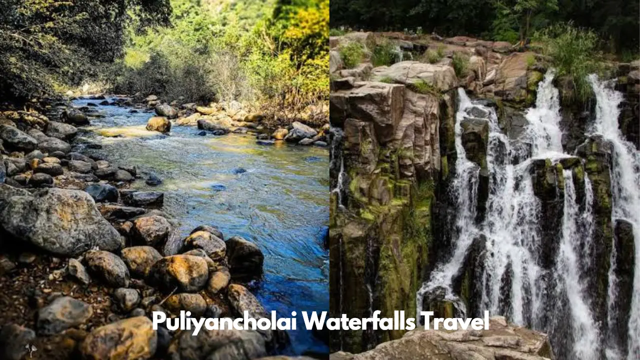 Puliyancholai Waterfalls near Trichy surrounded by lush green forests and rocky landscape